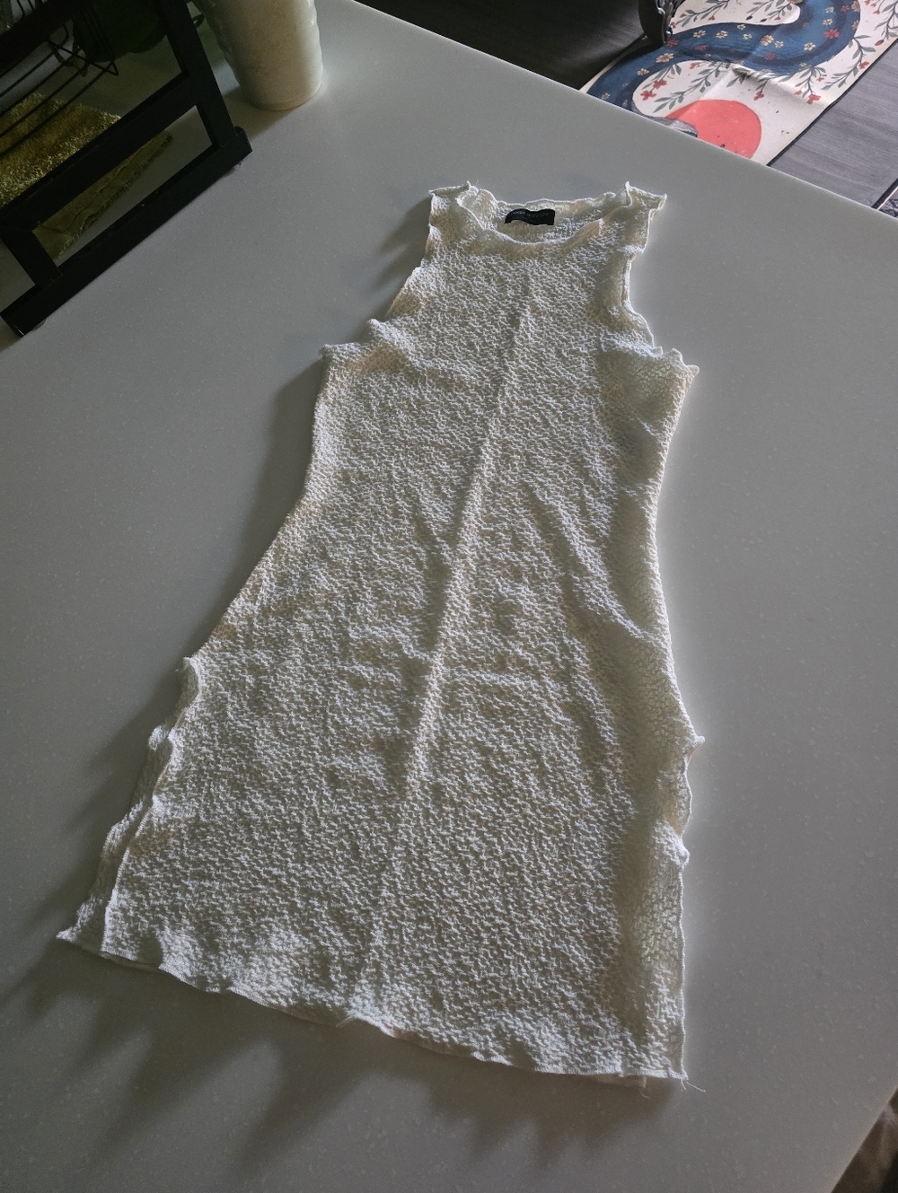 Naked wardrobe White Textured Sleeveless Mini Dress